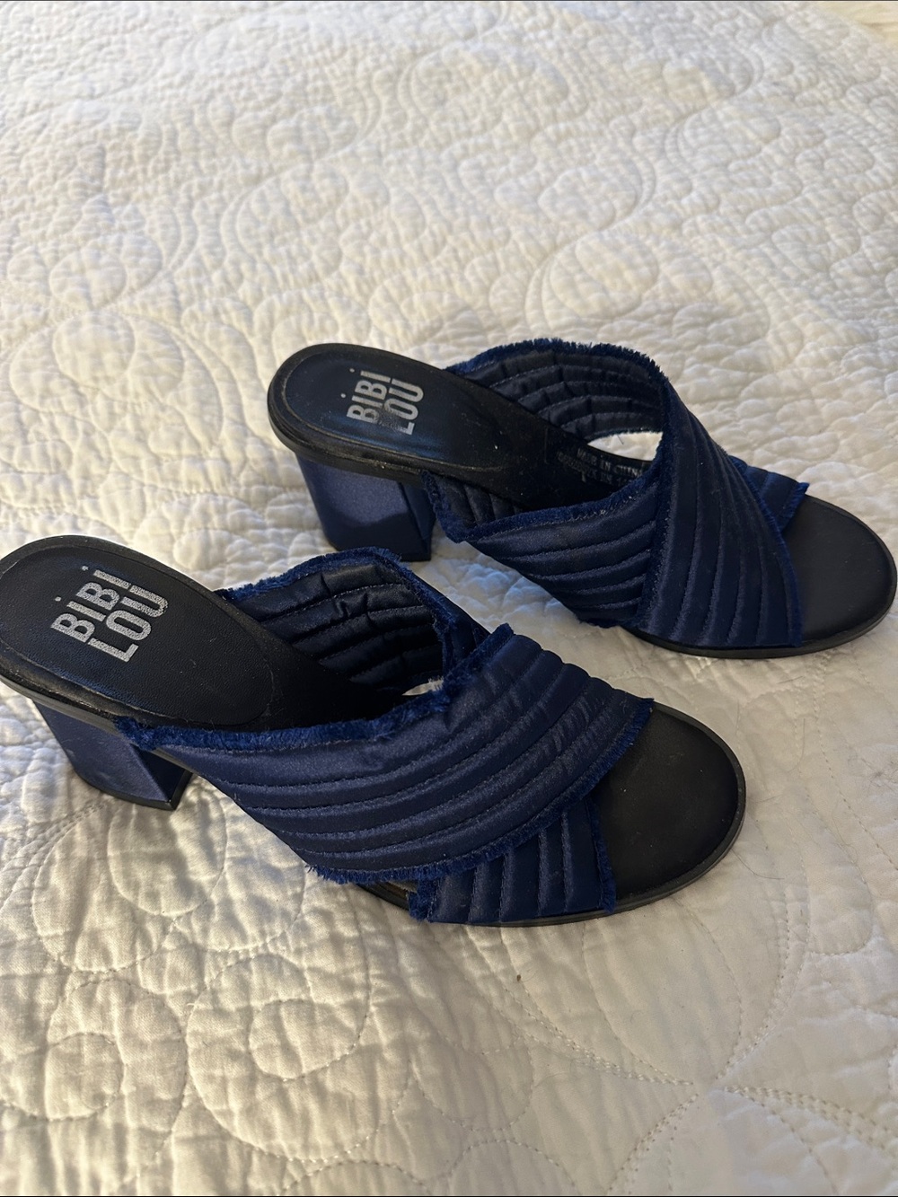 Bibi Lou Navy Quilted Slip-On Mules